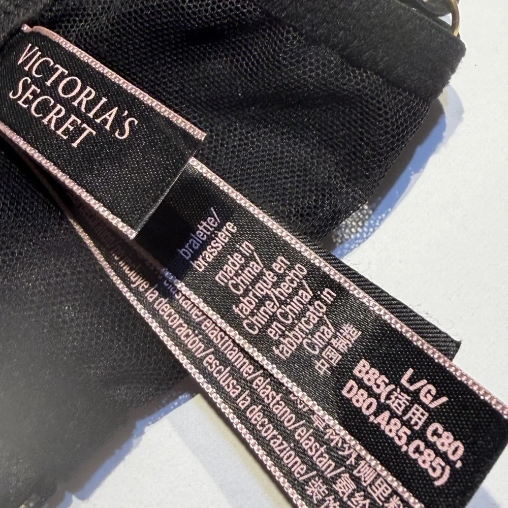 Victoria’s Secret Unlined Black Silky Satin Lace‎ Bralette Bustier Bra Top Sz L